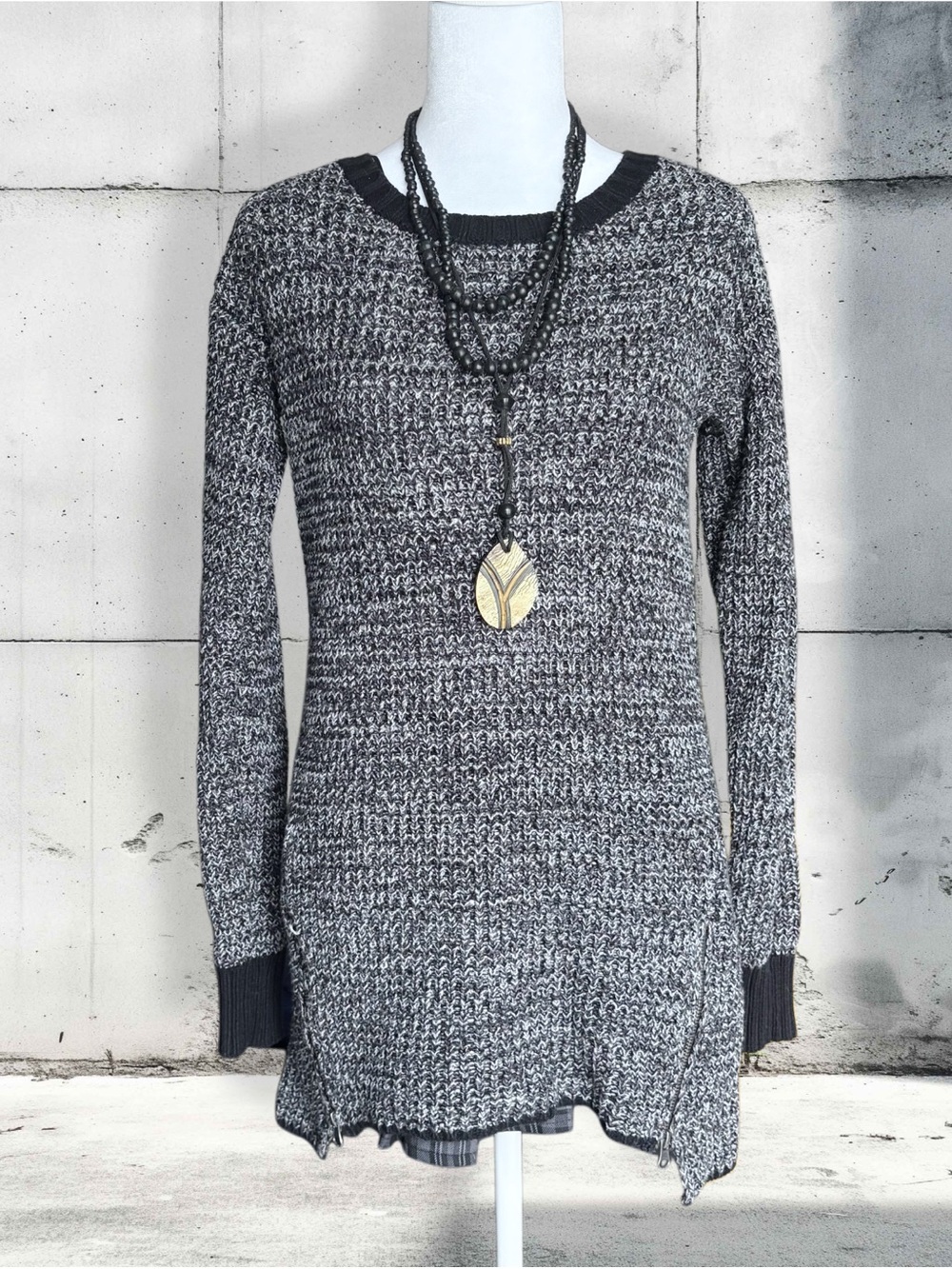 Gray Marled Knit Sweater Tunic chunky
